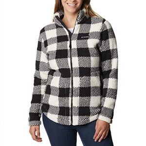 Columbia West Bend Sherpa Jacket Women’s Medium Black & White Check Sherpa Cozy